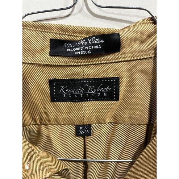 Kenneth Roberts Platinum Button Up Dress Shirt Mens 16 1/2 32/33 Tan - Picture 2 of 8